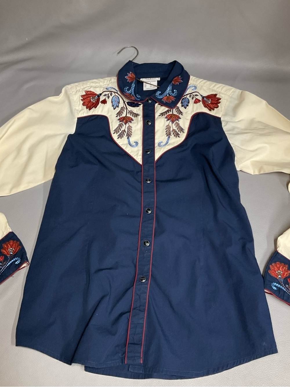 Ariat Navy and Cream Floral Embroidered Western Button-Down